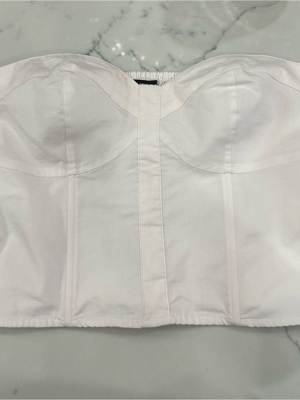 Express White Strapless Corset Top with Smocked Back